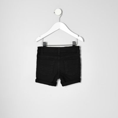 Mini boys black denim shorts